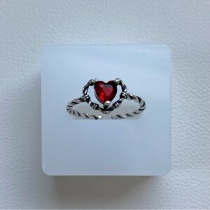 Elegant Silver Heart Ring with Red Gemstone